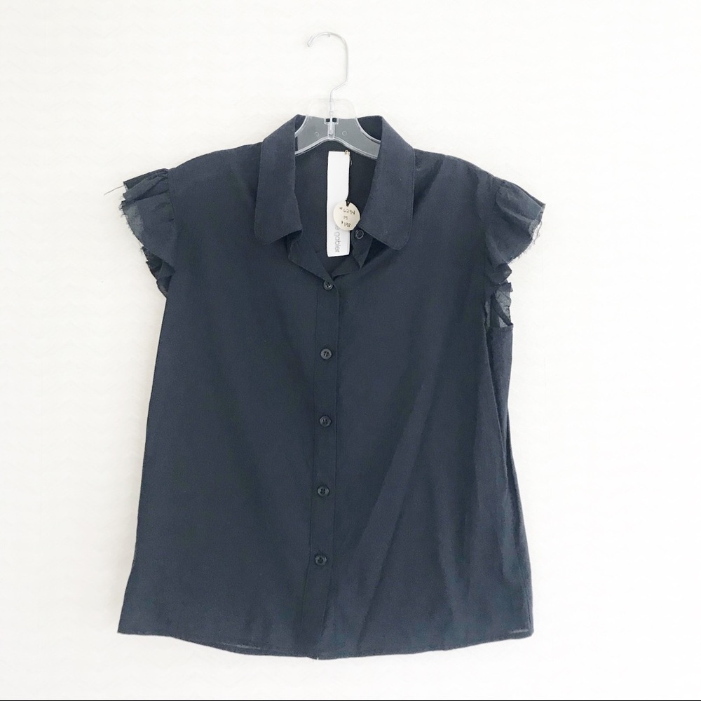 SHANE GABIER Cotton Flutter Sleeve Button Down Top